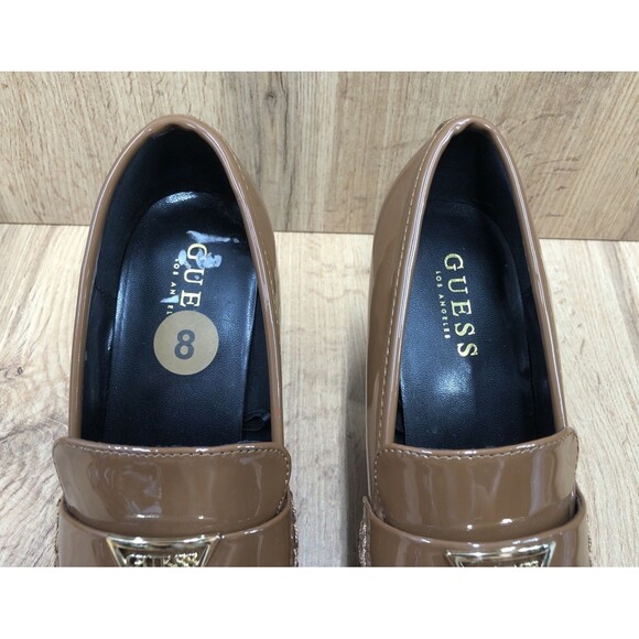 GUESS Women’s Keaton Chunky Platform Heels Brown Patent Leather Shoes Size 8 M - Picture 8 of 16